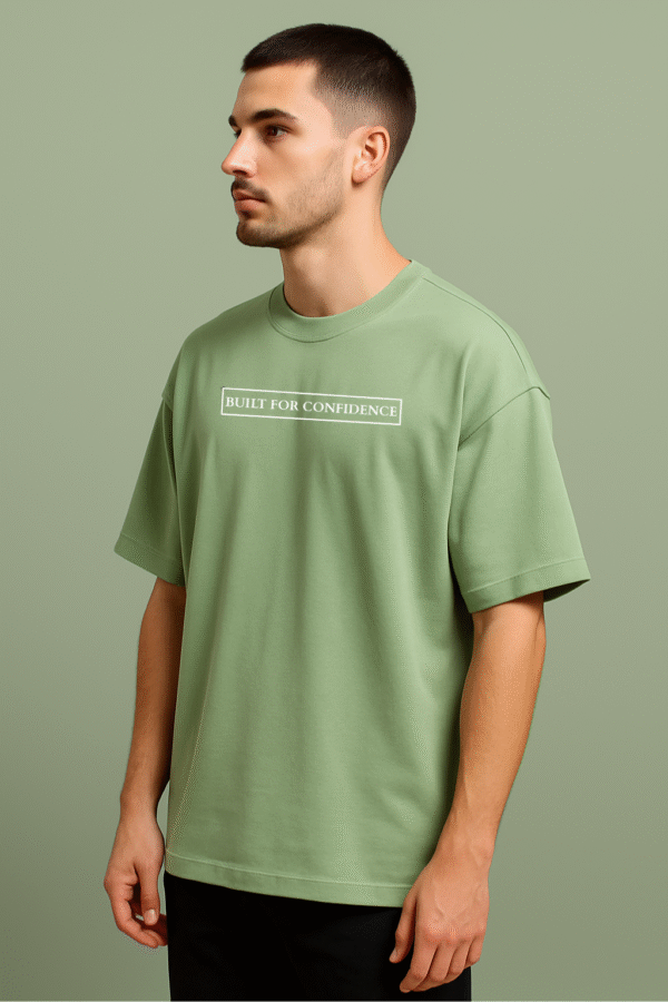 Cshitra – Built for Confidence Men's Pista Green Embroidered Pure Cotton Oversized T-Shirt - Image 4