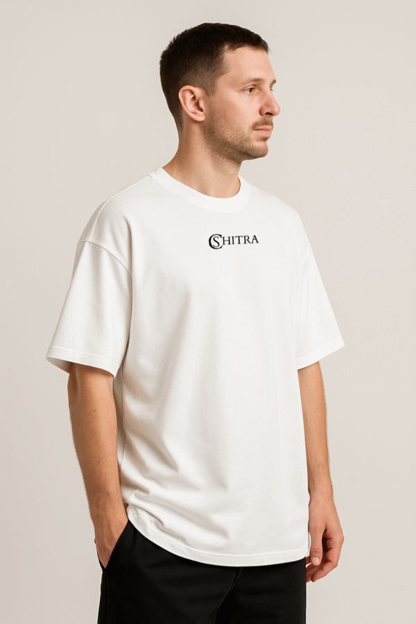 cshitra men's white embroidered pure cotton oversized t shirt