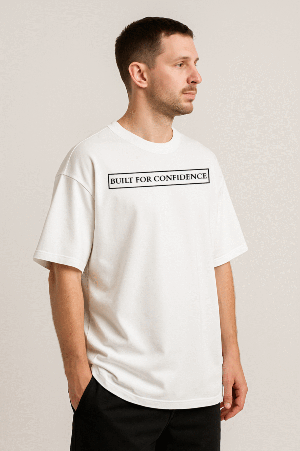Cshitra – Built for Confidence Men's White Embroidered Pure Cotton Oversized T-Shirt - Image 4