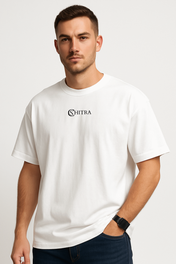 cshitra men's white embroidered pure cotton oversized t shirt
